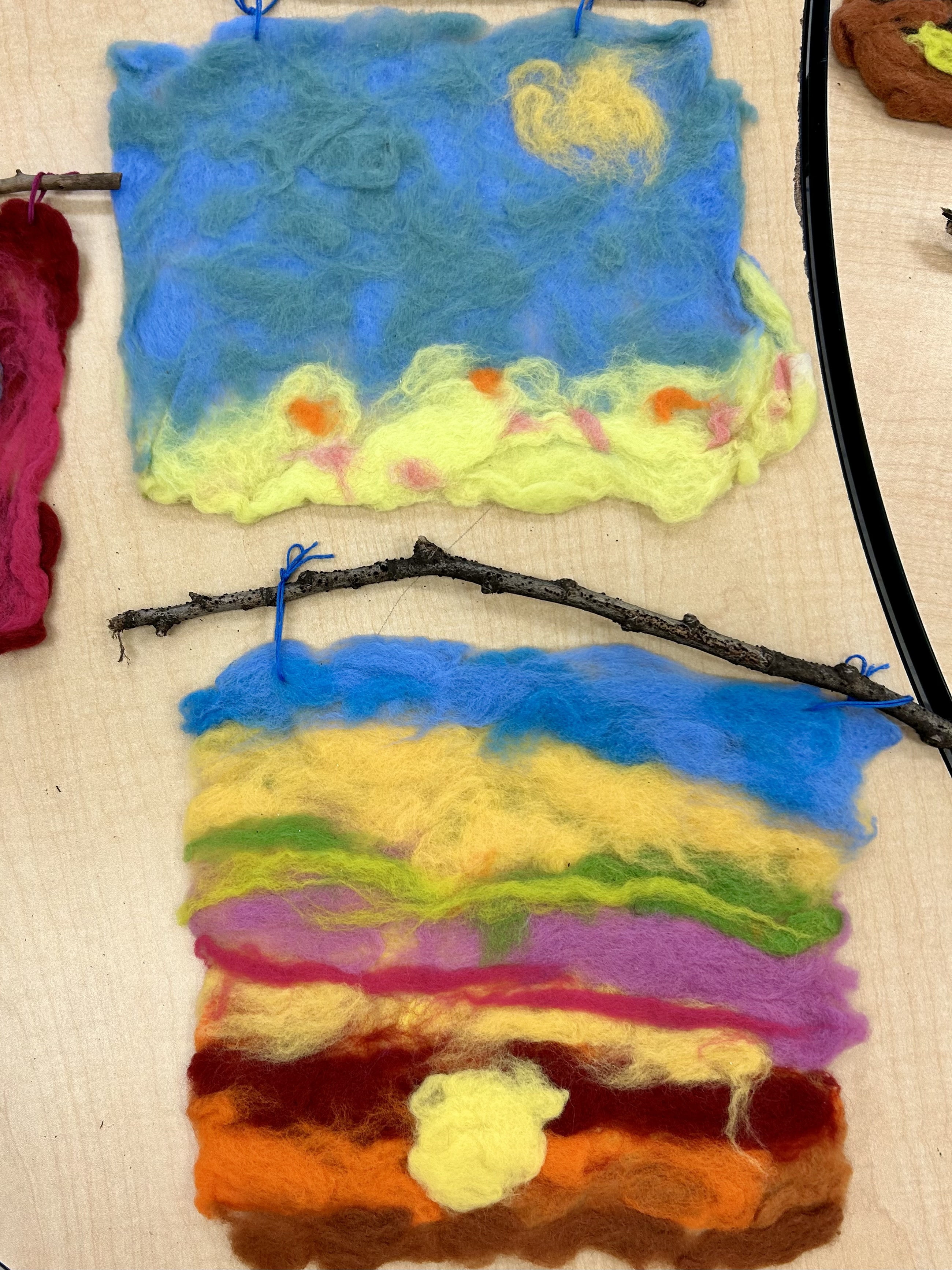 Hi Emma, I wanted to share the wet felting work my 6 and 7 year olds created.  My students are in Grade 1 at a K-12 school in Toronto.  Our annual Art Show is happening this week and the theme is Four Seasons.  Thanks for the tips — I think they turned out well, and the kids are 